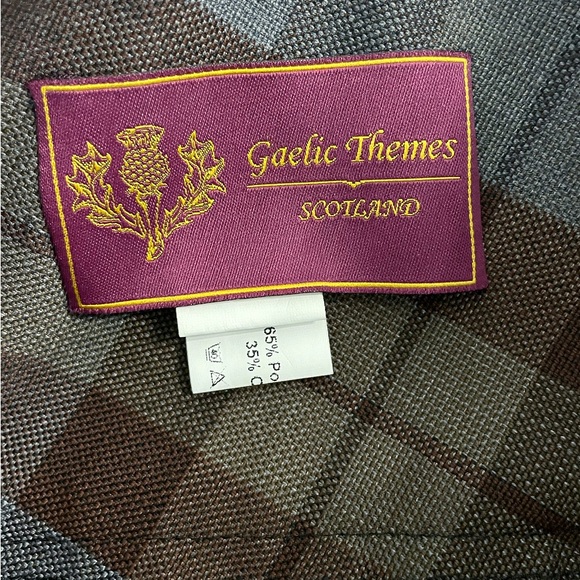 Gaelic Themes Scotland Tartan Kilt Skirt Plaid Brown Gray 27 Waist Buckle Wrap - Picture 9 of 11